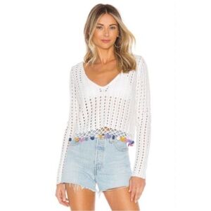 Lovers and Friends Revolve As You Are Knit Sweater Pom Pom Trim V-Neck Size L